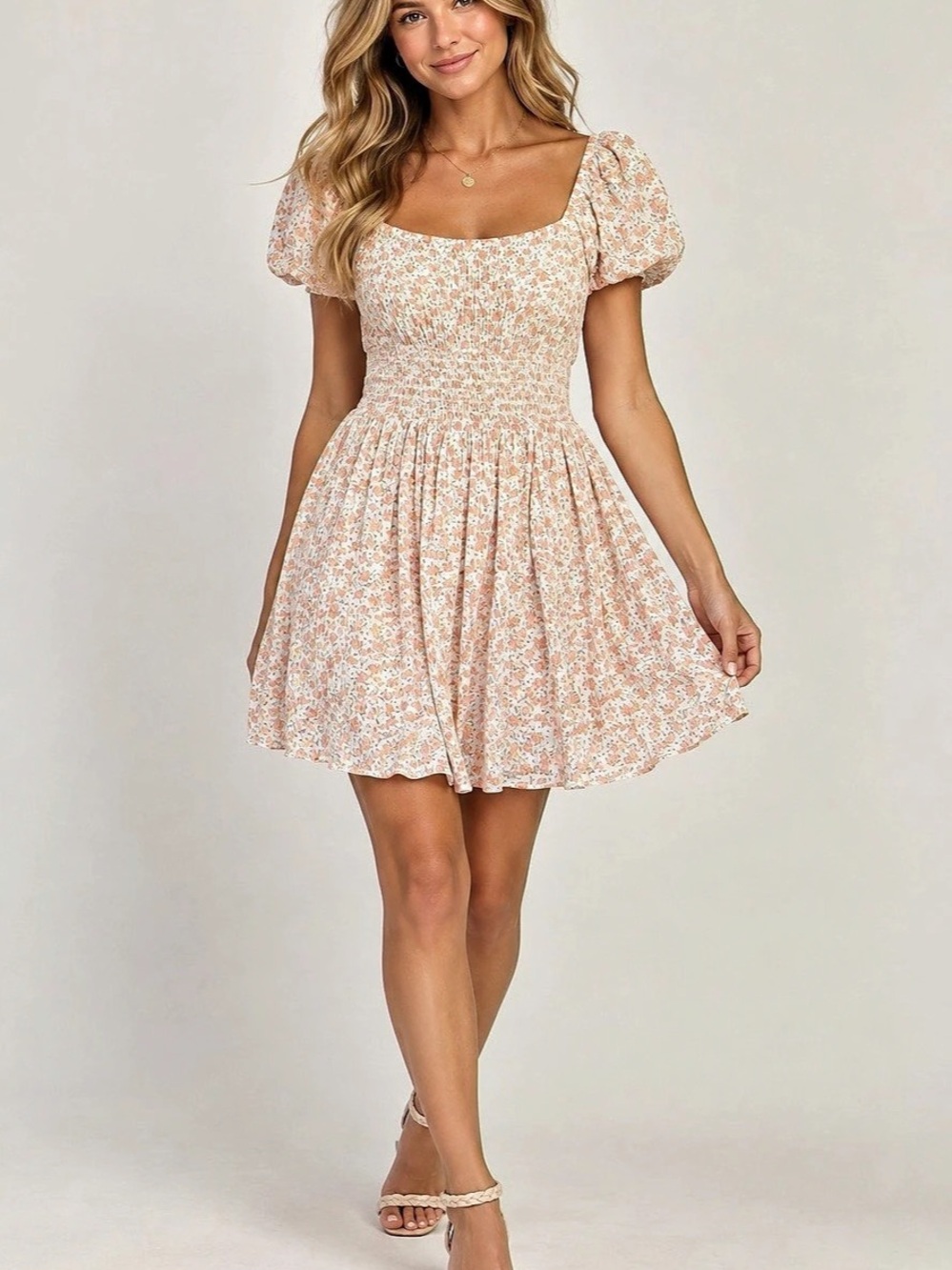 Altar’d State Floral Smocked Puff Sleeve Mini Dress S